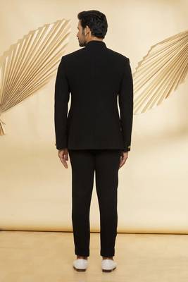 Black embroidered suede velvet bandhgala for men 2