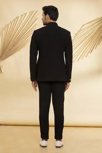 Black embroidered suede velvet bandhgala for men