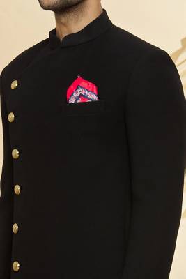 Black embroidered suede velvet bandhgala for men 3