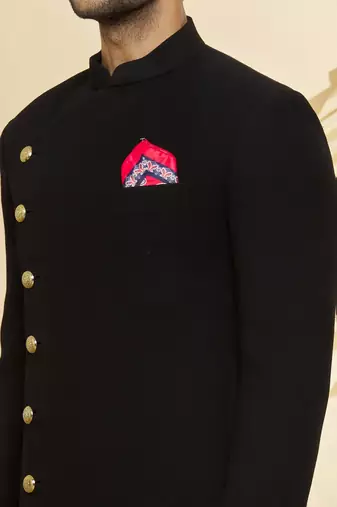 Black embroidered suede velvet bandhgala for men