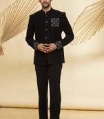 Black embroidered suede velvet bandhgala for men