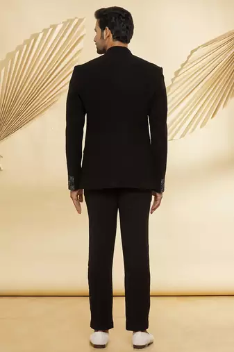 Black embroidered suede velvet bandhgala for men