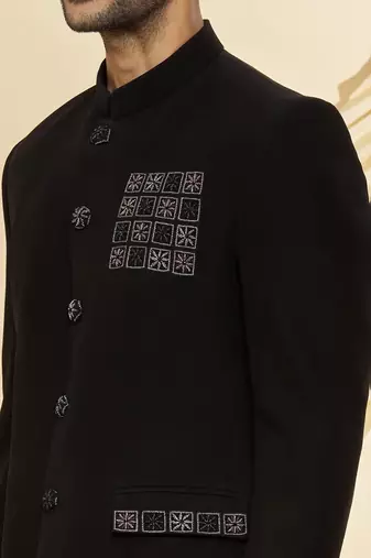Black embroidered suede velvet bandhgala for men