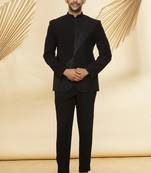 Black embroidered suede velvet bandhgala for men