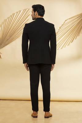 Black embroidered suede velvet bandhgala for men 2