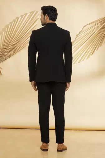 Black embroidered suede velvet bandhgala for men