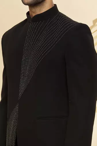 Black embroidered suede velvet bandhgala for men