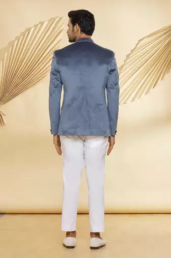 Grey embroidered suede velvet bandhgala for men