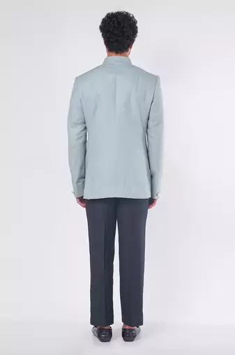 Blue solid suiting bandhgala for men