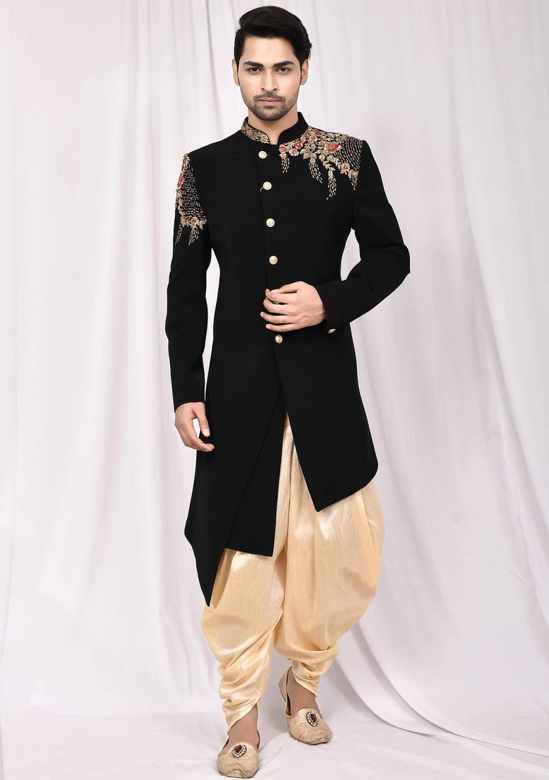 Black solid imported armani semi indo western dresses for men