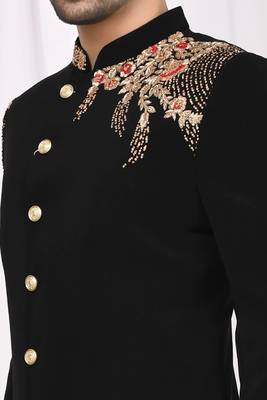 Black solid imported armani semi indo western dresses for men 2