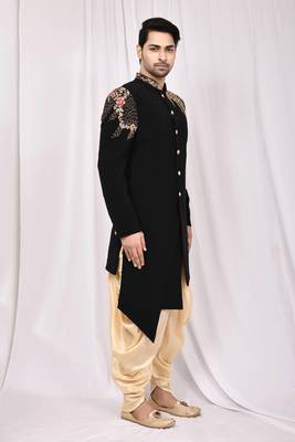 Black solid imported armani semi indo western dresses for men 3
