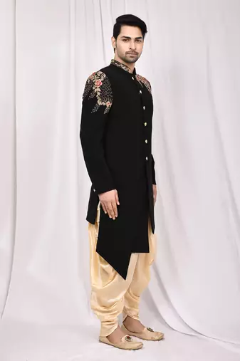 Black solid imported armani semi indo western dresses for men