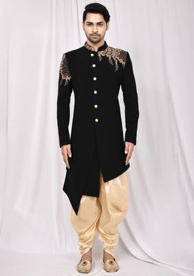 Black solid imported armani semi indo western dresses for men 4