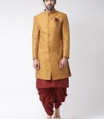 Maroon solid art silk semi indo western dresses for men