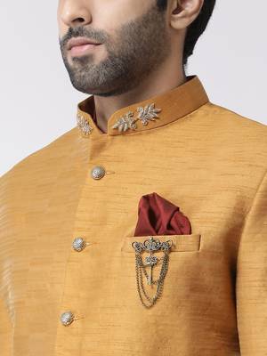 Maroon solid art silk semi indo western dresses for men 2