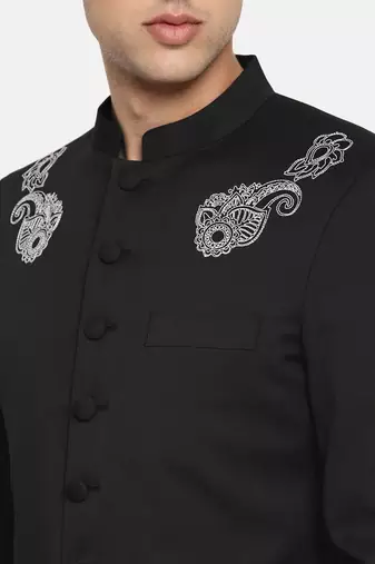 Cream solid linen cotton semi indo western dresses for men