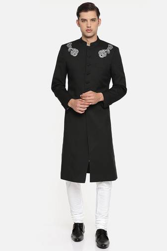 Cream solid linen cotton semi indo western dresses for men