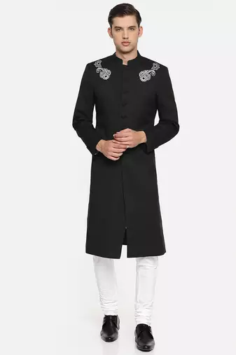 Cream solid linen cotton semi indo western dresses for men