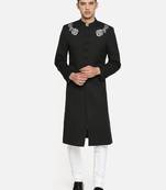 Cream solid linen cotton semi indo western dresses for men