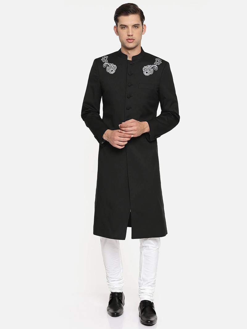 Cream solid linen cotton semi indo western dresses for men