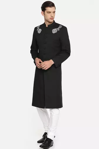 Cream solid linen cotton semi indo western dresses for men