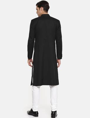 Cream solid linen cotton semi indo western dresses for men 4