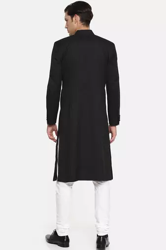Cream solid linen cotton semi indo western dresses for men