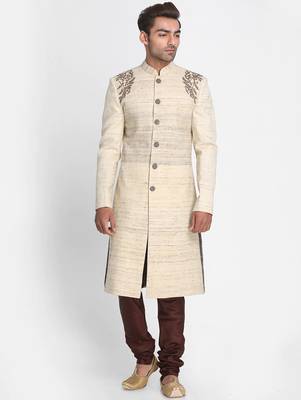 Gazree pink embroidered art silk semi indo western dresses for men 1