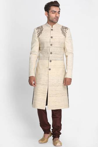 Gazree pink embroidered art silk semi indo western dresses for men