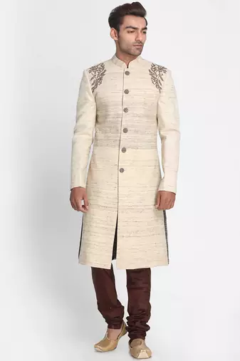Gazree pink embroidered art silk semi indo western dresses for men