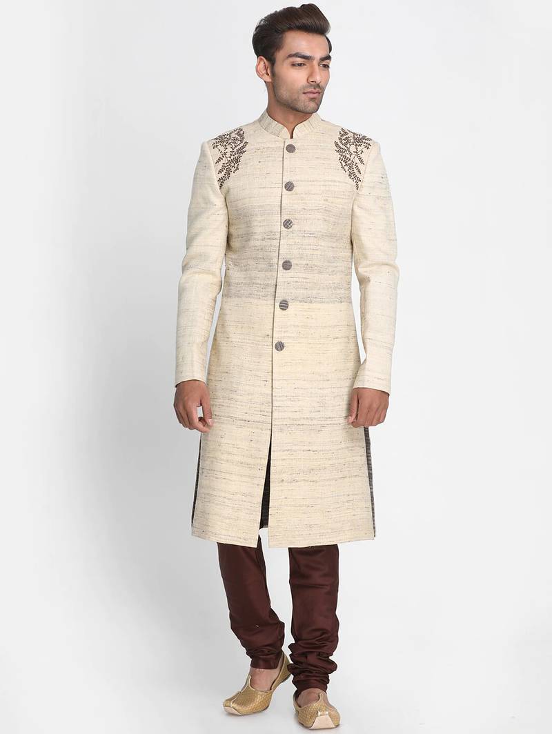 Gazree pink embroidered art silk semi indo western dresses for men