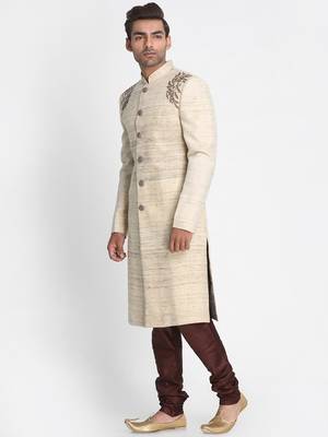 Gazree pink embroidered art silk semi indo western dresses for men 4