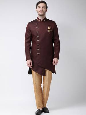 Gold solid suiting semi indo western dresses for men 1