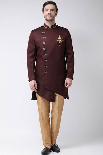Gold solid suiting semi indo western dresses for men