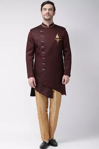 Gold solid suiting semi indo western dresses for men