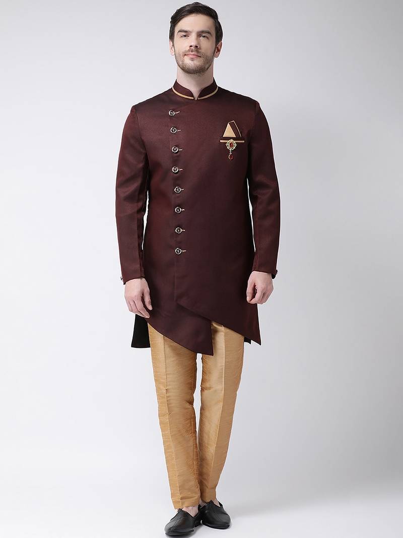 Gold solid suiting semi indo western dresses for men