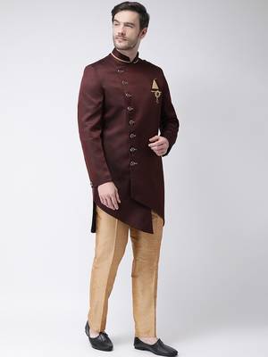 Gold solid suiting semi indo western dresses for men 3