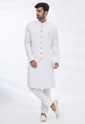 White solid suiting semi indo western dresses for men 4