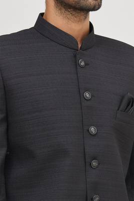 Black solid art silk semi indo western dresses for men 2