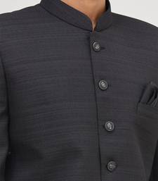 Black solid art silk semi indo western dresses for men