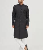 Black solid art silk semi indo western dresses for men
