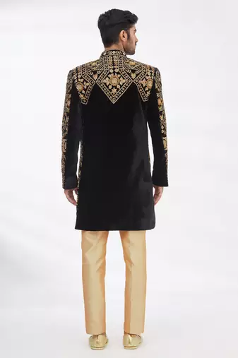 Black solid imported armani sherwani for men