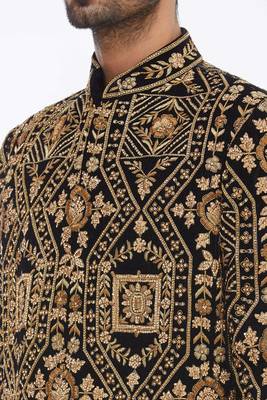Black solid imported armani sherwani for men 3