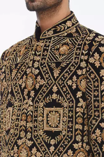 Black solid imported armani sherwani for men