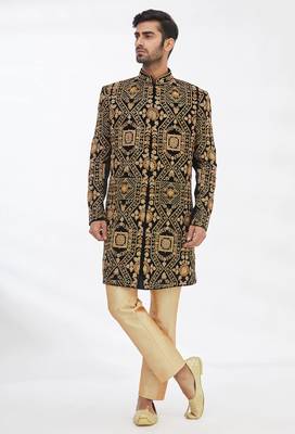 Black solid imported armani sherwani for men 1