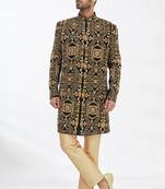 Black solid imported armani sherwani for men