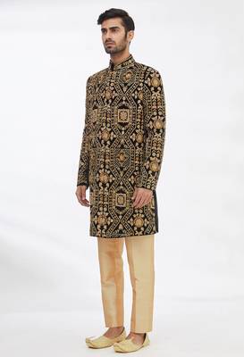 Black solid imported armani sherwani for men 4