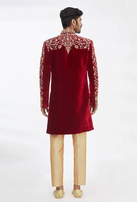Maroon solid imported armani sherwani for men 2