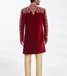 Maroon solid imported armani sherwani for men